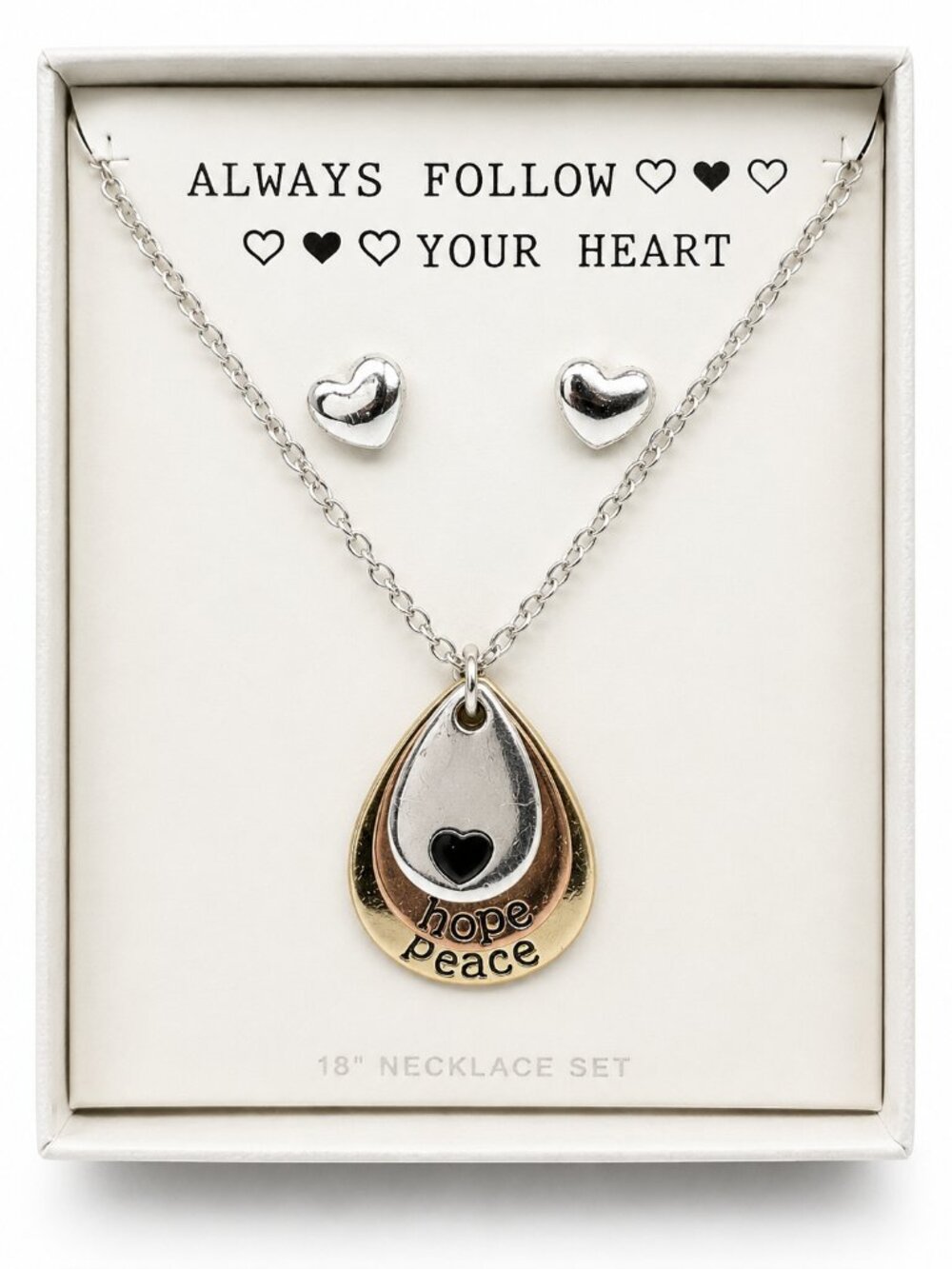 Always Follow Your Heart 18" Necklace & Earrings Set Hope Peace